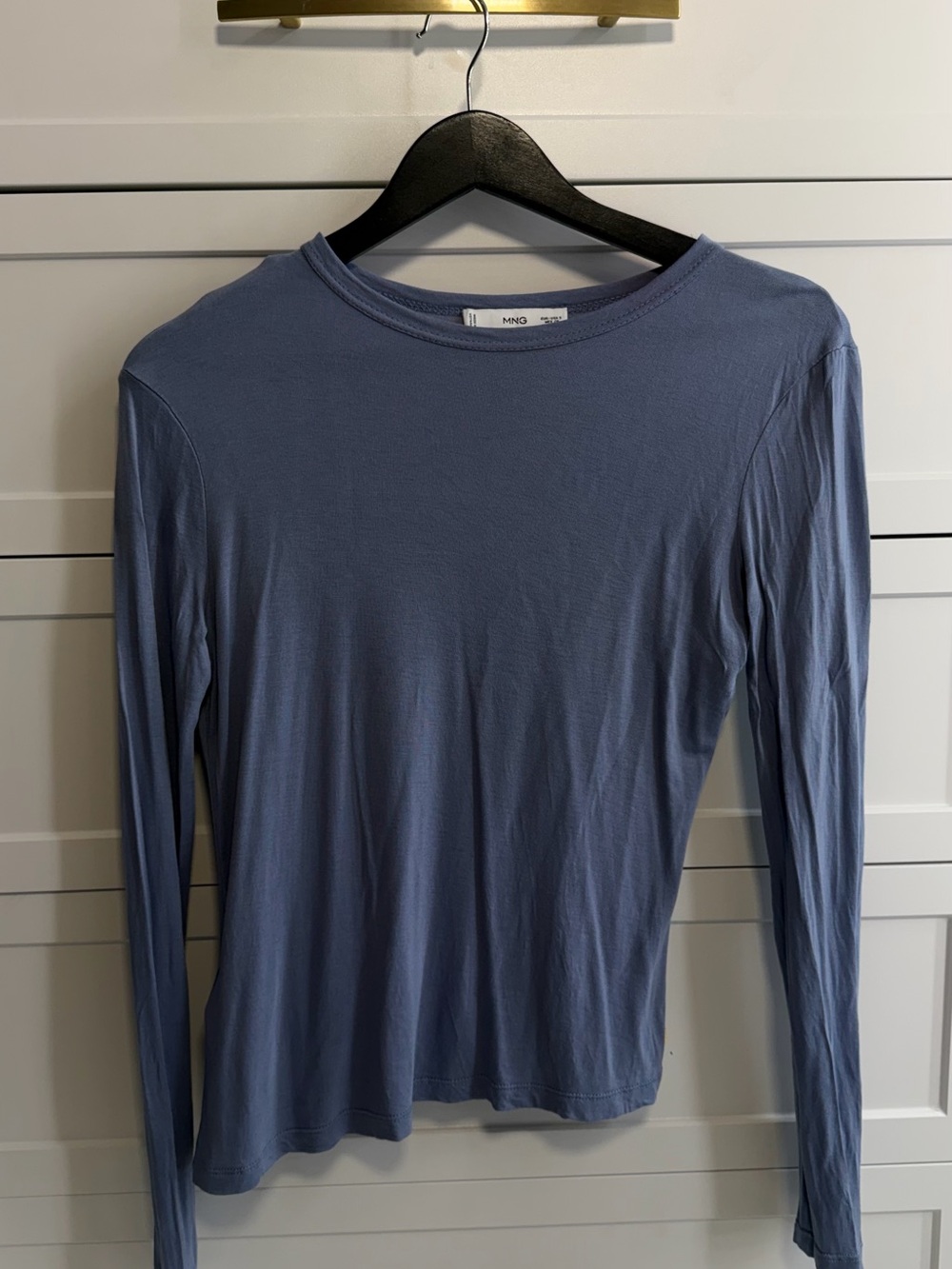 MANGO Blue Long Sleeve Basic Top Size S